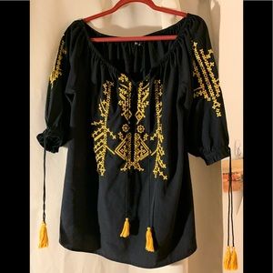 Boohoo Embroidered PomPom Top